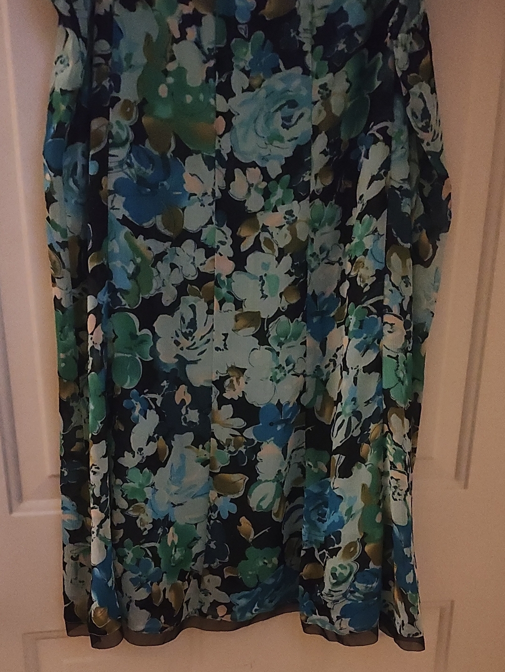 Floral Blue-Green Women's Elastic Waist Skirt Size 16